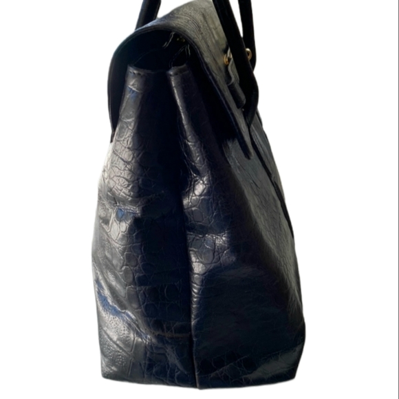 BOL-PERDIX Croc Embossed Leather Flap Front Large Satchel Black - Picture 8 of 12